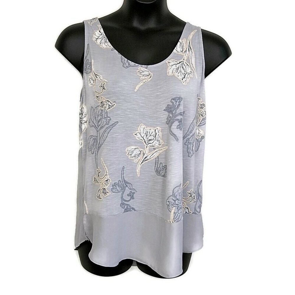 Maurices Floral Tank Top Blue Sleeveless Chiffon Hem Casual Cottagecore sz 0 XL